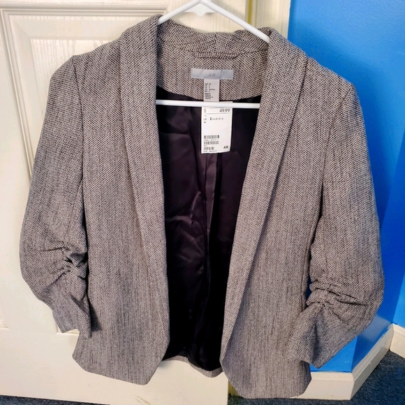 H&M Ruched Sleeve Tweed Jacket Size 2